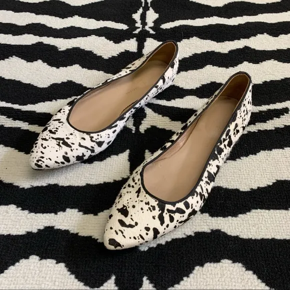 Mercanti Fiorentini Cow Print Pointed Toe Calf Hair Ballet Flats Size 8
