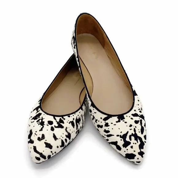 Mercanti Fiorentini Cow Print Pointed Toe Calf Hair Ballet Flats Size 8