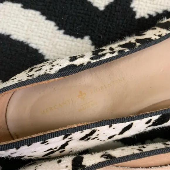 Mercanti Fiorentini Cow Print Pointed Toe Calf Hair Ballet Flats Size 8