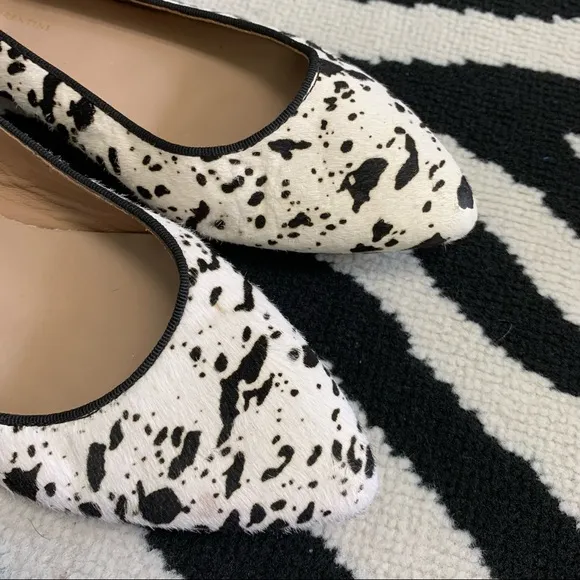 Mercanti Fiorentini Cow Print Pointed Toe Calf Hair Ballet Flats Size 8