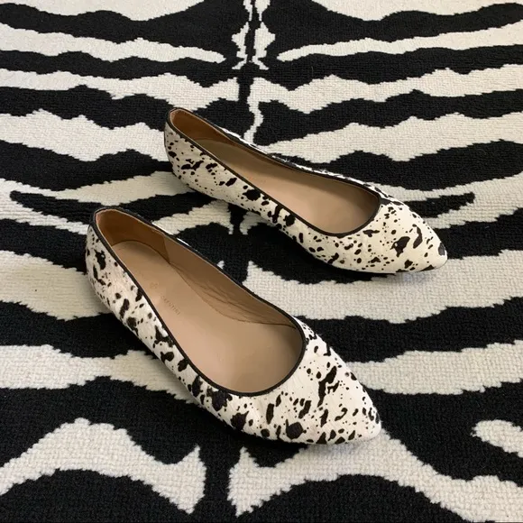Mercanti Fiorentini Cow Print Pointed Toe Calf Hair Ballet Flats Size 8