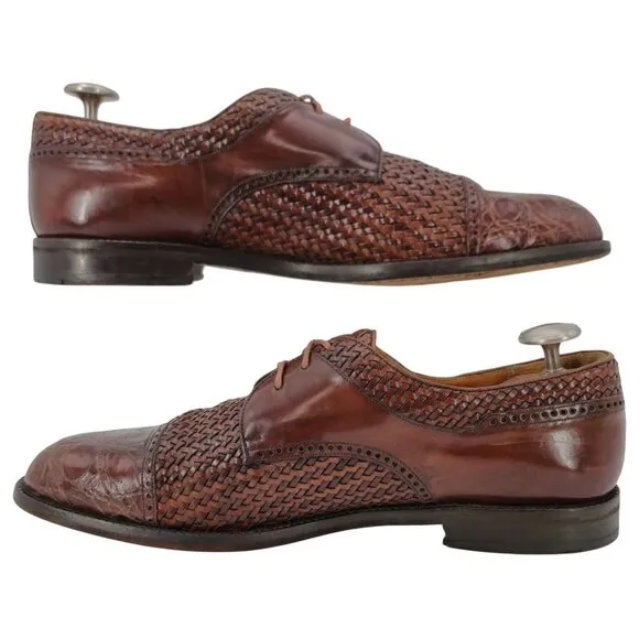 Mezlan Exotic Mens 12M Brown Crocodile Woven Leather Cap-toe Derby Dress Shoes