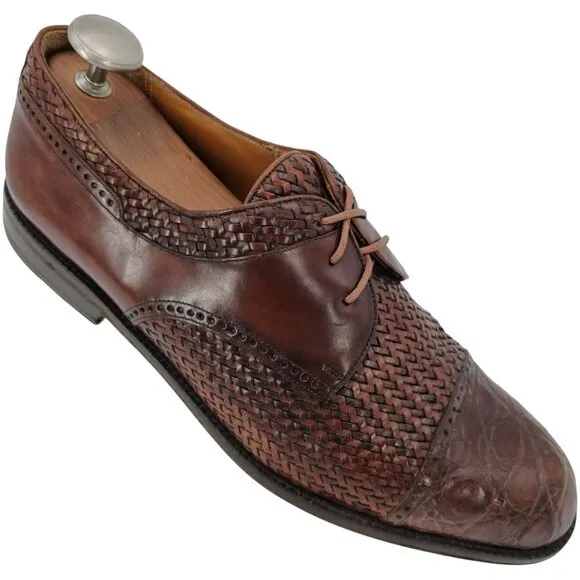 Mezlan Exotic Mens 12M Brown Crocodile Woven Leather Cap-toe Derby Dress Shoes