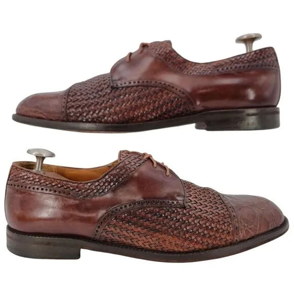 Mezlan Exotic Mens 12M Brown Crocodile Woven Leather Cap-toe Derby Dress Shoes