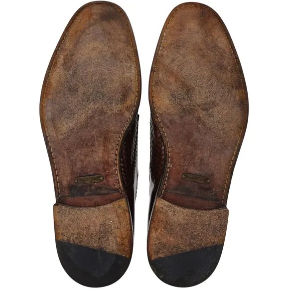 Mezlan Exotic Mens 12M Brown Crocodile Woven Leather Cap-toe Derby Dress Shoes
