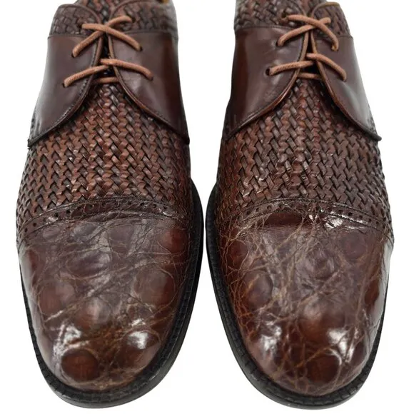 Mezlan Exotic Mens 12M Brown Crocodile Woven Leather Cap-toe Derby Dress Shoes
