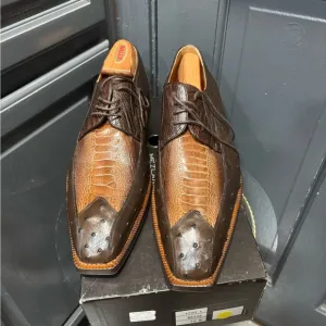 Mezlan Men's Platinum (Cedric) Genuine Dark Brown Ostrich/Rust Snake, 12 Medium.