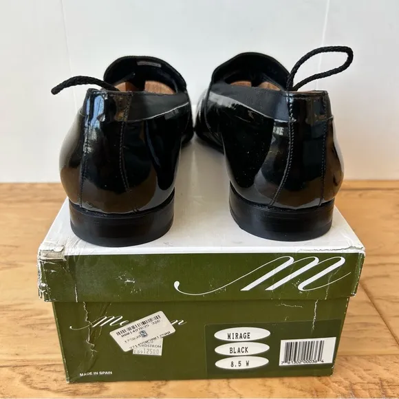 Mezlan Mirage Black Patent Tux Shoe 8 1/2 with box &amp; slip covers