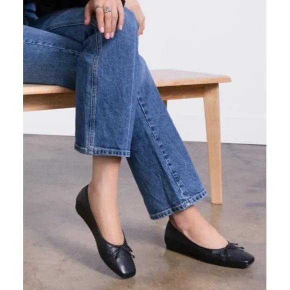 M.GEMI The Danza Leather Black Flats with Hidden Wedge, Size EU 35.5/US 5.5