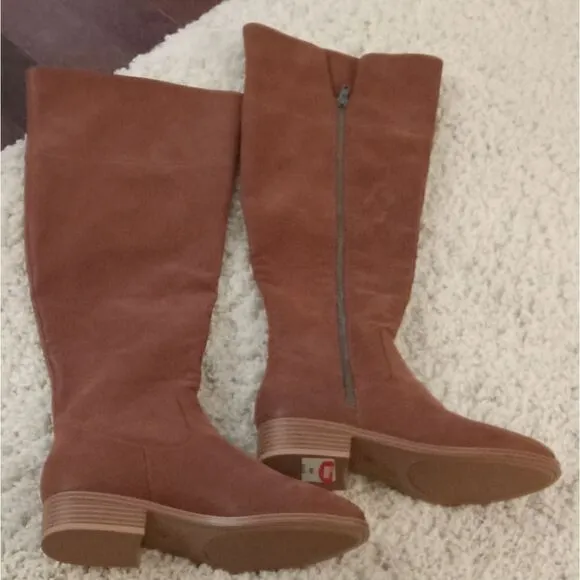 Mia Carsyn cognac brown brushed leather round toe knee high boots size 4 NWT