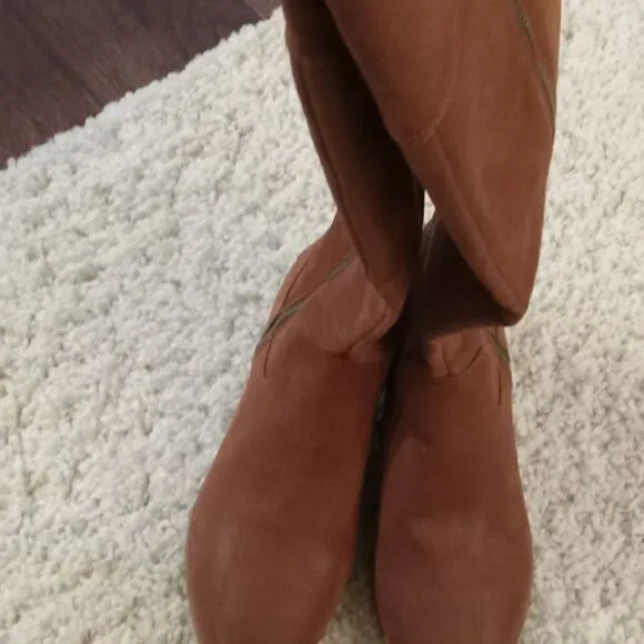 Mia Carsyn cognac brown brushed leather round toe knee high boots size 4 NWT