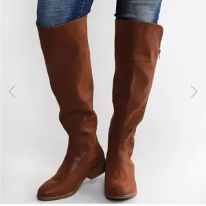 Mia Carsyn cognac brown brushed leather round toe knee high boots size 4 NWT