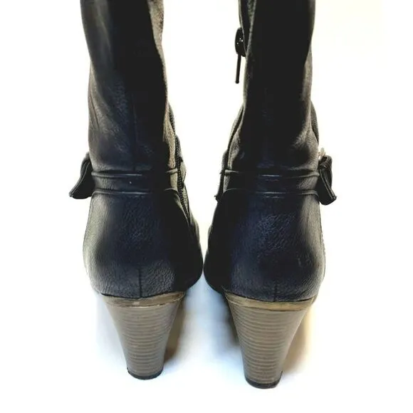 MIA Farley Over The Knee Heeled Boots Solid Black Buckle Accent Side Zip Sz 6.5