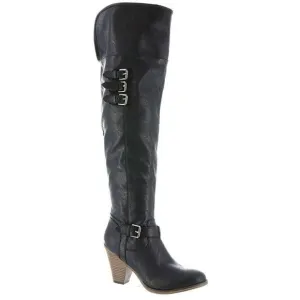 MIA Farley Over The Knee Heeled Boots Solid Black Buckle Accent Side Zip Sz 6.5