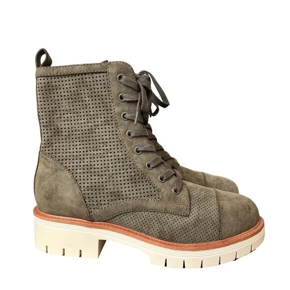 MIA Havenn Kashton Lace Up Combat Boots Size 8.5 Olive Green Perforated Side Zip