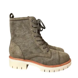 MIA Havenn Kashton Lace Up Combat Boots Size 8.5 Olive Green Perforated Side Zip