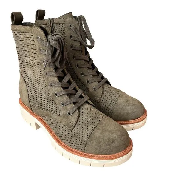 MIA Havenn Kashton Lace Up Combat Boots Size 8.5 Olive Green Perforated Side Zip