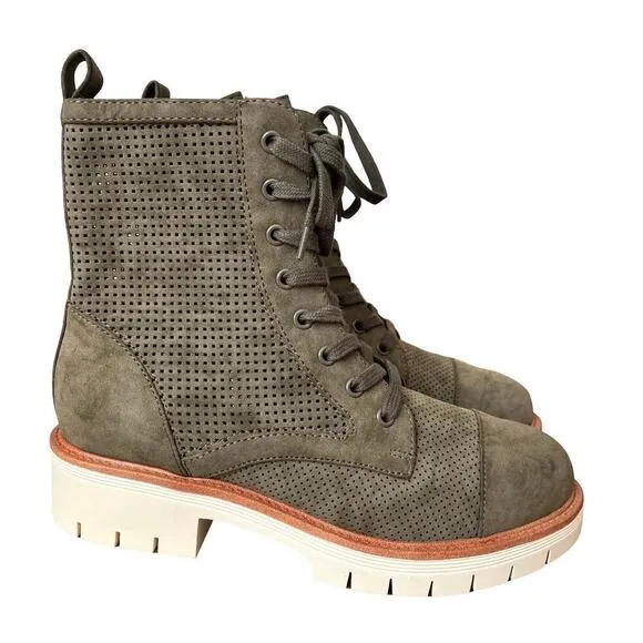 MIA Havenn Kashton Lace Up Combat Boots Size 8.5 Olive Green Perforated Side Zip