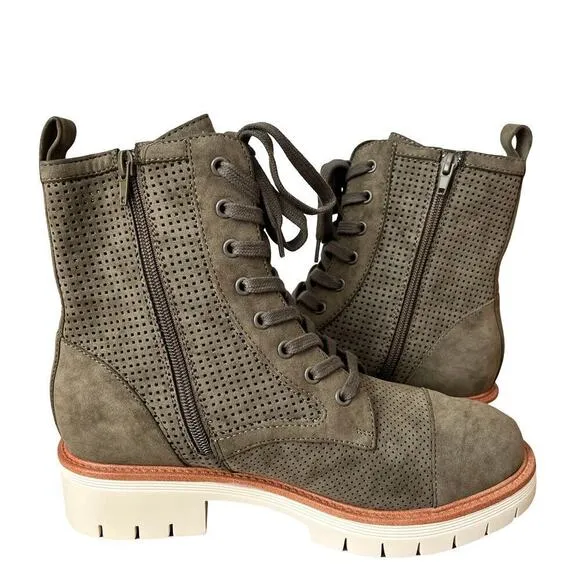 MIA Havenn Kashton Lace Up Combat Boots Size 8.5 Olive Green Perforated Side Zip