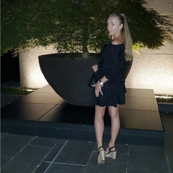 Michael Kors 100% silk black mini dress​ with ruffles size xs