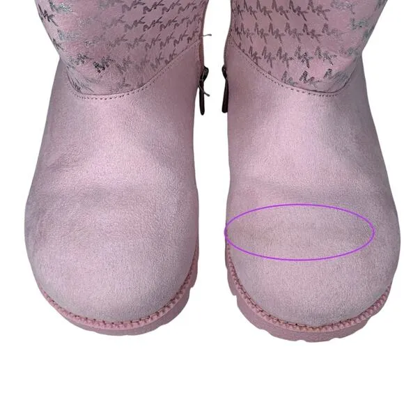 Michael Kors Boots for Girls Light Pink MK Silver Logo Print Side Zipper Size 2