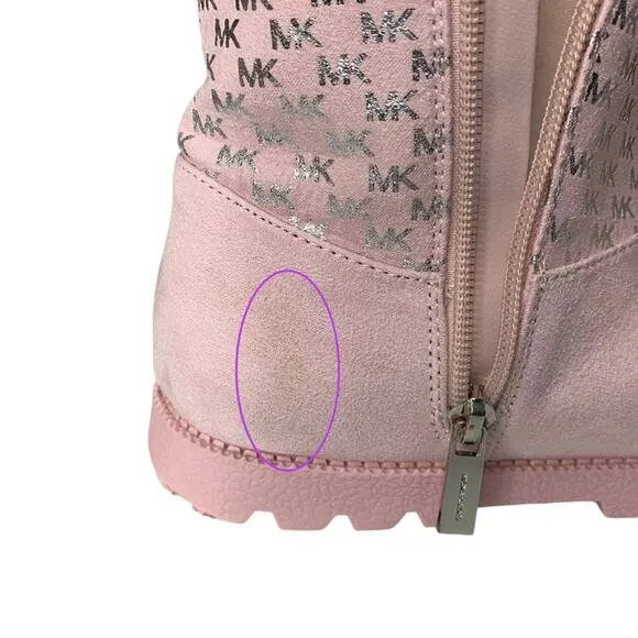 Michael Kors Boots for Girls Light Pink MK Silver Logo Print Side Zipper Size 2