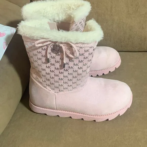 Michael Kors Boots for Girls Light Pink MK Silver Logo Print Side Zipper Size 2