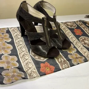 Michael Kors Brown High Heel Sandals with Crisscross Straps