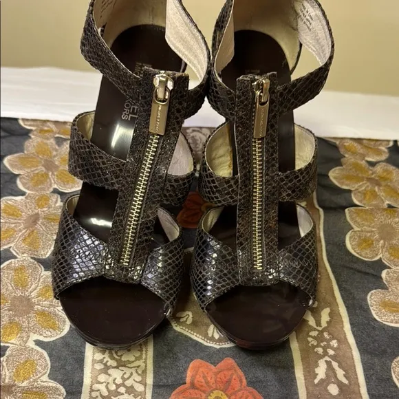Michael Kors Brown High Heel Sandals with Crisscross Straps