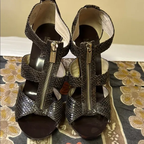 Michael Kors Brown High Heel Sandals with Crisscross Straps