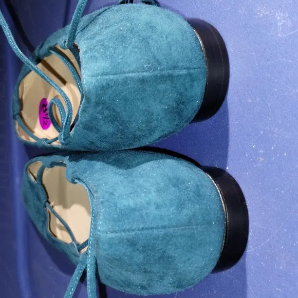 Michael Kors Collection Kallie Runway Suede ankle tie flats 38.5 blue Italy Nwot