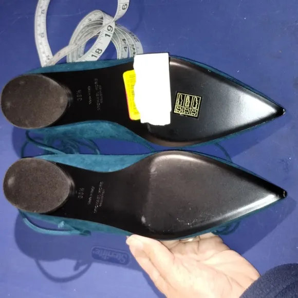 Michael Kors Collection Kallie Runway Suede ankle tie flats 38.5 blue Italy Nwot