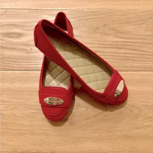 Michael Kors Red Leather Flats – Gold Logo Detail – Size 7 – Brand New