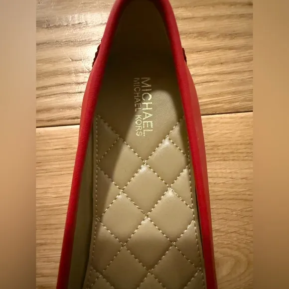 Michael Kors Red Leather Flats – Gold Logo Detail – Size 7 – Brand New
