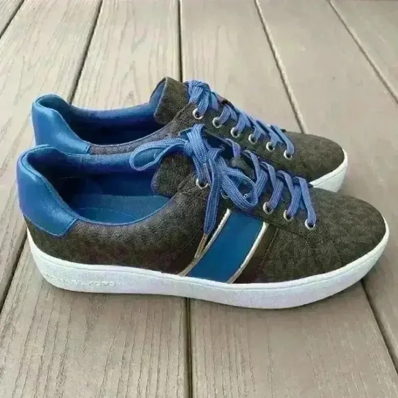 Michael Kors Shoes Womens Logo Stripe Sneaker Chambray