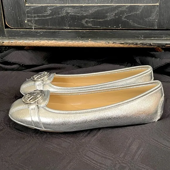 Michael Kors Silver Metallic Fulton Moc Women's Flats Size 7