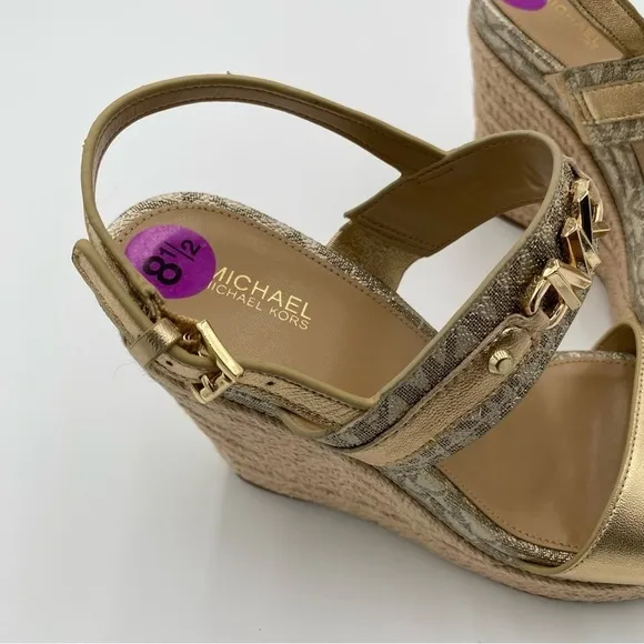 Michael Kors Strappy Leather Espardrille Wedges Summer Sandals Size 8.5 (NWOT)