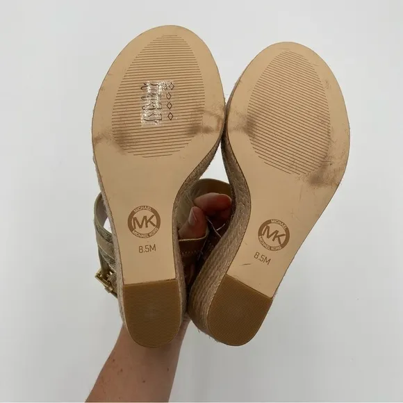 Michael Kors Strappy Leather Espardrille Wedges Summer Sandals Size 8.5 (NWOT)