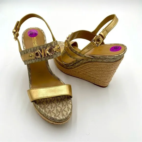Michael Kors Strappy Leather Espardrille Wedges Summer Sandals Size 8.5 (NWOT)