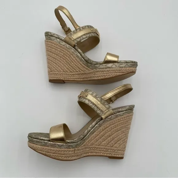 Michael Kors Strappy Leather Espardrille Wedges Summer Sandals Size 8.5 (NWOT)
