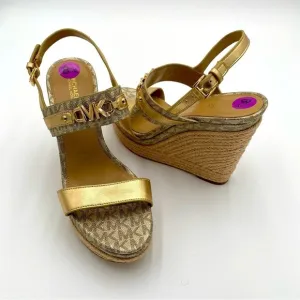 Michael Kors Strappy Leather Espardrille Wedges Summer Sandals Size 8.5 (NWOT)