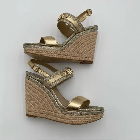 Michael Kors Strappy Leather Espardrille Wedges Summer Sandals Size 8.5 (NWOT)