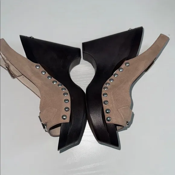 Michael Kors Tan and Black Wedge Slingbacks