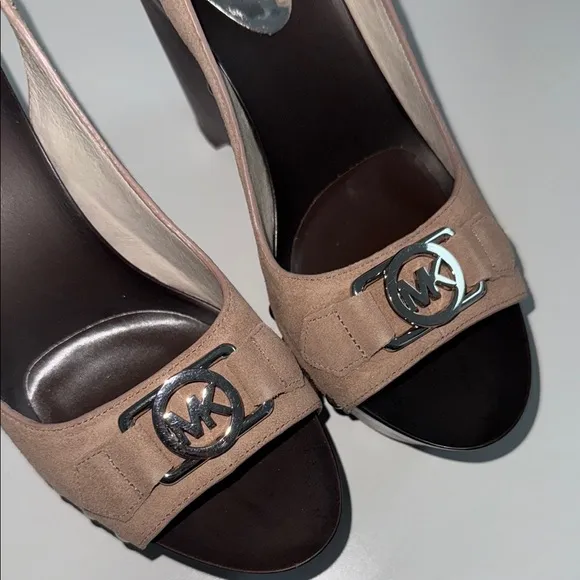 Michael Kors Tan and Black Wedge Slingbacks