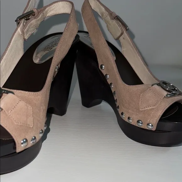 Michael Kors Tan and Black Wedge Slingbacks