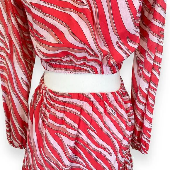 Michael Kors Zebra Print Cotton Lawn Cutout Dress in Gernaium Pink
