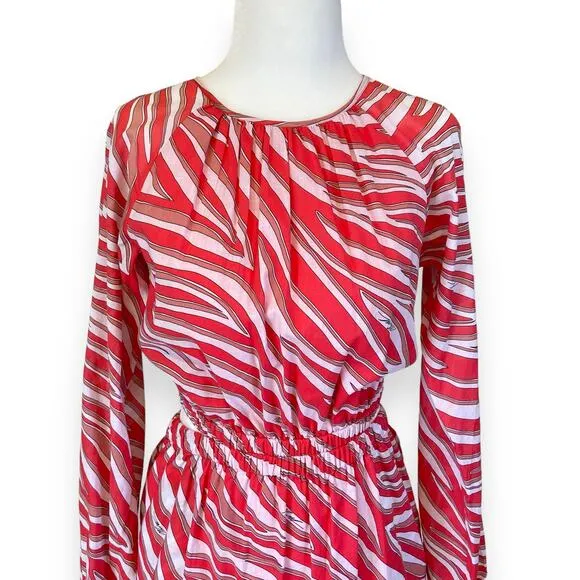 Michael Kors Zebra Print Cotton Lawn Cutout Dress in Gernaium Pink