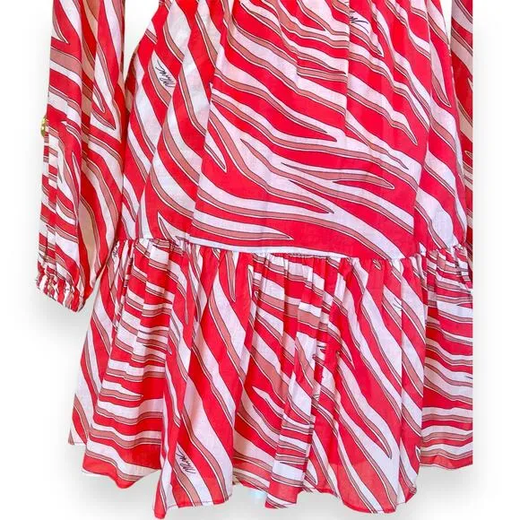 Michael Kors Zebra Print Cotton Lawn Cutout Dress in Gernaium Pink