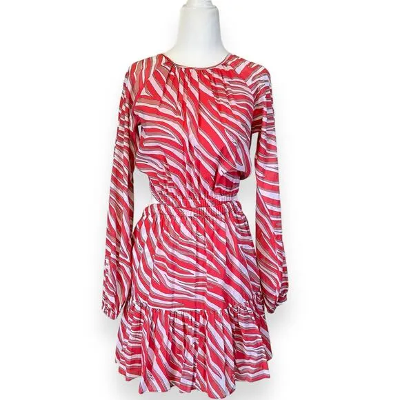 Michael Kors Zebra Print Cotton Lawn Cutout Dress in Gernaium Pink