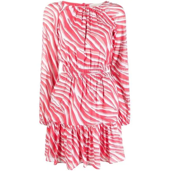 Michael Kors Zebra Print Cotton Lawn Cutout Dress in Gernaium Pink